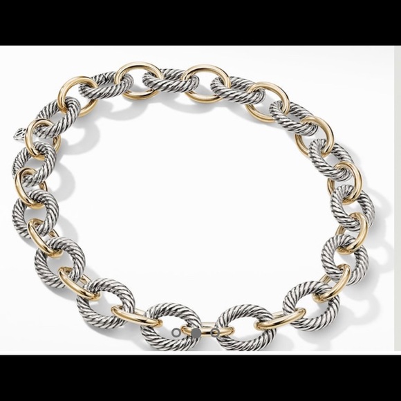 David Yurman-18k Gold w Silver 16’ Oval Necklace - Picture 3 of 6